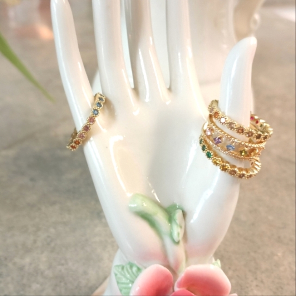 🌈New Rainbow CZ Ring & (2) Matching Rainbow CZ Bands (6)🌈 - Picture 3 of 14